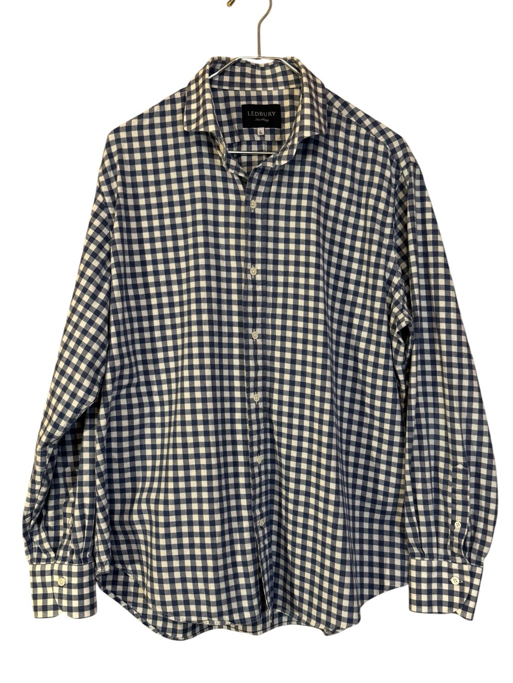 Ledbury Men’s Blue & White Gingham 100% Cotton Dress Shirt 17/36